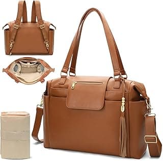 Omanmoli Diaper Bag Tote Leather Diaper Bag Backpack Large Tote Diaper Bag for Baby Girls & Boys 14 Diaper Bag Organizing Pouches,Changing Pad,Crossbody Straps,4 Insulated Pockets,Brown