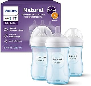 Philips Avent Natural Baby Bottles with Natural Response Nipples (Medium Flow, Flow 3), 9oz, Blue, 3-pack, SCY903/23