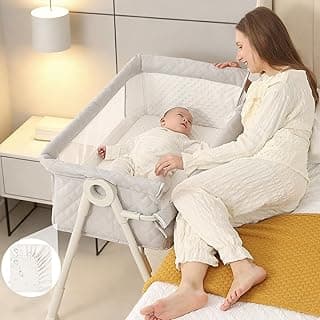 Baby Bassinet Bedside Sleeper - Bassinet with Built-in Wheels Design, More Safer and Stable, Adjustable Height Bedside Bassinet with Crib Sheet, Carry Bag, Donpemu, Grey