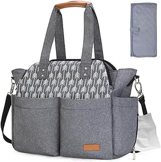 Lekebaby Large Diaper Tote Bag for Mom - Baby Diaper Satchel Bag with Insulated Pockets & Changing Pad & Stroller Straps