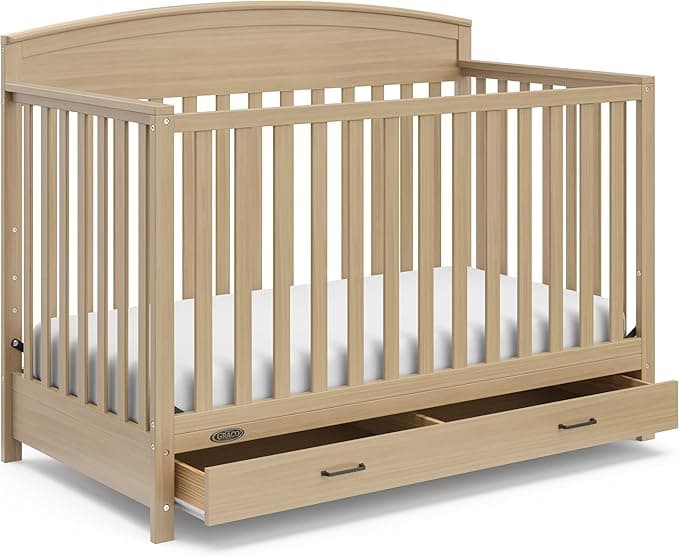 Graco Benton 5-in-1 Convertible Crib with Drawer (Driftwood) - GREENGUARD Gold Certified, Undercrib Storage Drawer, Converts to Toddler Bed, Daybed, and Full-Size Bed