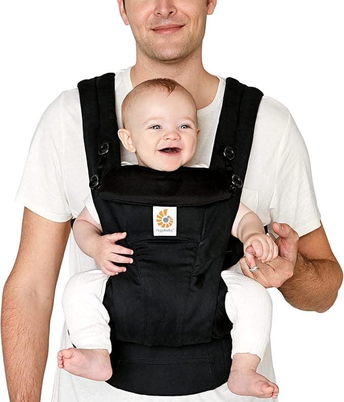 Ergobaby All Carry Positions SoftTouch Cotton Baby Carrier with Enhanced Lumbar Support (7-45 lb), Omni Dream, Onyx Black