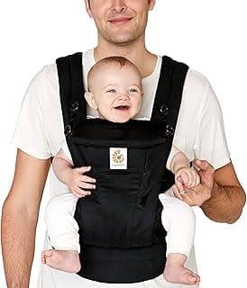 Ergobaby All Carry Positions SoftTouch Cotton Baby Carrier with Enhanced Lumbar Support (7-45 lb), Omni Dream, Onyx Black