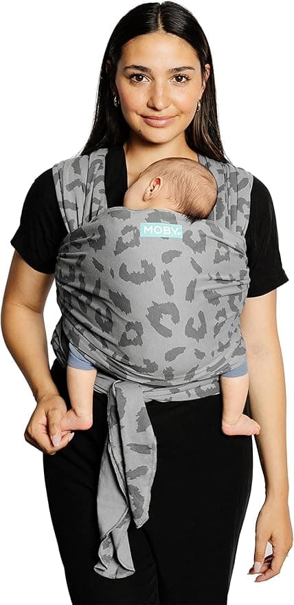 Moby Easy-Wrap Carrier | Baby Carrier and Wrap in One for Mothers, Fathers, and Caregivers | Designed for Newborns, Infants, and Toddlers | Holder Can Carry Babies up to 33 lbs | Night Leapord