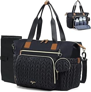 Lekeinchi Baby Diaper Bag, Multifunctional Travel Diaper Bag Tote with Changing Pad and Pacifier Case for Mom