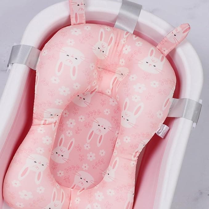 Baby Bath Tub Cushion, Floating Baby Bath Seat for Bathtub Sink for Infant Newborn, Adjustable Breathable Net Infant Bath Pillow, Foldable Portable Infant Bath Supporter (Roseate)