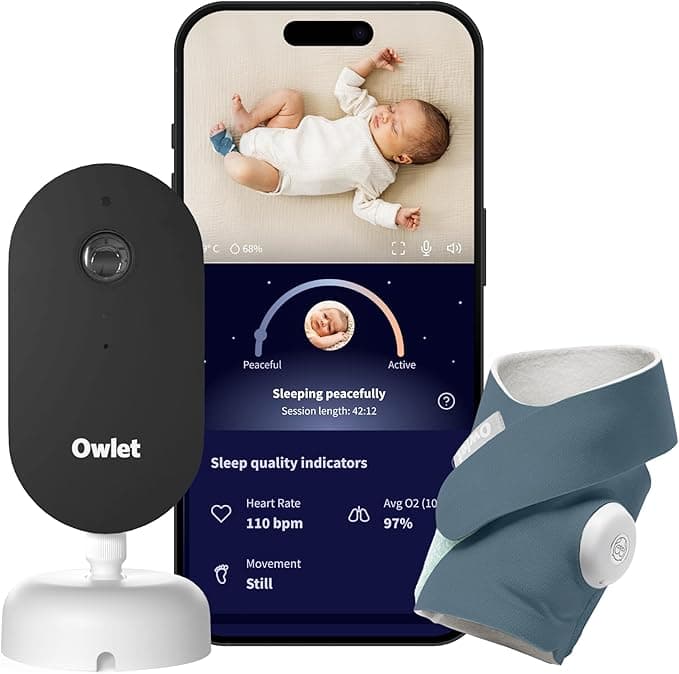 Owlet Dream Duo (3rd Gen) – Smart Baby Monitor with Sock & HD Video Cam, Tracks Pulse Rate, Oxygen Trends & Sleep, 2K HD Video, Cry & Motion Alerts, Temp Monitoring | Bedtime Blue