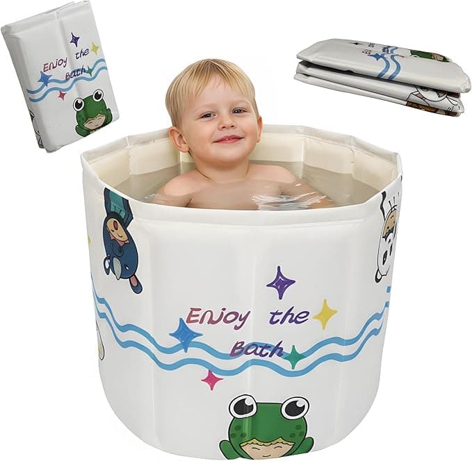 WAVYEASE New Design Portable Bath Tub for Toddlers - Foldable Deep Soak Bathtub for Kids, One-Second Setup, Easy Storage, Lightweight, Travel Essentials for 12-60 Months