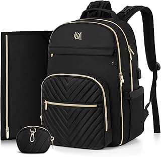 MOMUVO Diaper Bag Backpack, Quilted Baby Bag with Changing Pad and Stroller Straps, Black, Large, Modern