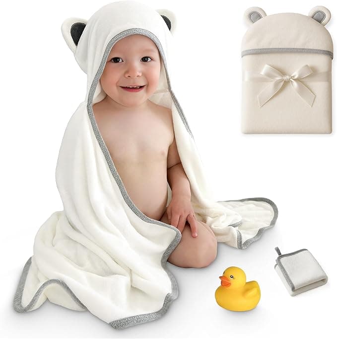 Baby Towels - Baby Hooded Towel Set with Washcloth + Duck Toy – Organic Bamboo Baby Bath Towels for Newborn & Toddler – Ultra Soft, Super Absorbent & Large – Perfect MINIZIR