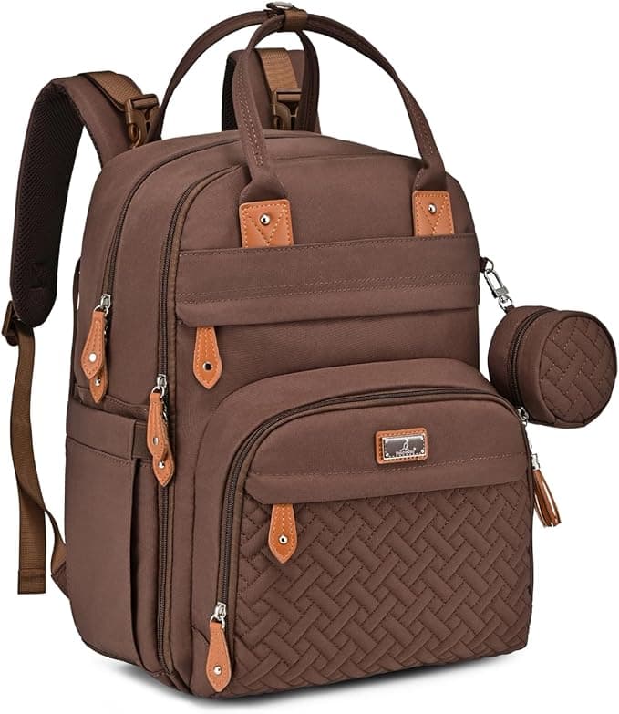 BabbleRoo Diaper Bag Backpack - Baby Essentials Travel Tote - Multi function Waterproof Diaper Bag, Travel Essentials Baby Bag with Changing Pad, Stroller Straps & Pacifier Case - Unisex, Brown