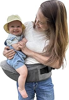 Safety 1st Hip Seat Baby Carrier – 4-in-1 Ergonomic Carrier with Memory Foam Seat, Adjustable Waist Belt & Storage, Anti-Bacterial Fabric, For Newborns to Toddlers 7–30 lbs, Grey