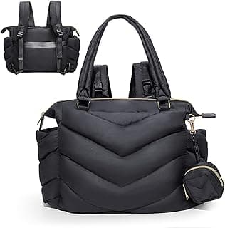 Diaper Bag Tote, Diaper Backpack with Pacifier Case, Lightweight Mommy Bag for Hospital,Puffer Tote Bag, Puffy tote with 10 Pockets, Convertible Baby Bag, Black