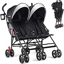 BABY JOY Double Umbrella Stroller, Lightweight Travel Side by Side Twin Stroller with Large Storage, Cup Holder, 5-Point Safety Harness, Adjustable Canopy & Compact Fold for Infant and Toddler