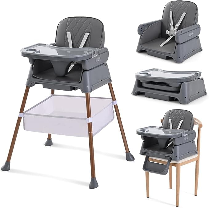 3 in 1 Convertible Baby High Chair – Adjustable Infant Feeding Chair for Babies & Toddlers, Modern Compact Baby Dining Chair with Removable Tray & Safety Harness, Gray Ink