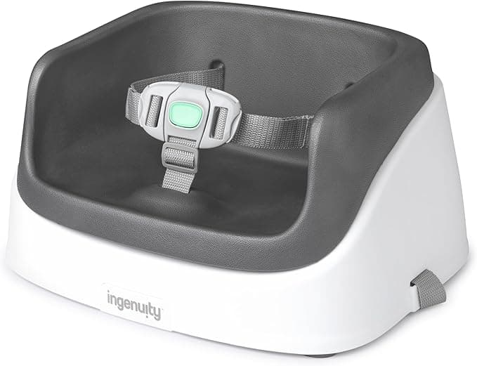 Ingenuity SmartClean Toddler Booster Seat for Kitchen Chair – Lightweight for on-the-go, Easy-Clean, 3-Point Harness Strap – Booster Seat for Dining Table, Slate