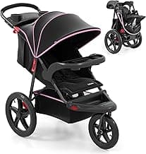 INFANS Jogging Stroller, Jogger Travel System with Shock Absorbing Suspension Dining Plate Cup Holder Adjustable Backrest, Lightweight Baby Strollers for Newborn (Pink)