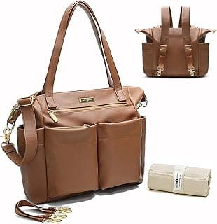 Diaper Bag Tote By miss fong Baby Bag Leather Diaper Bag Backpack for girls & boys Large Diaper Tote Bag with 11 Pockets,Changing Pad, Stroller Straps,4 Insulated Pockets