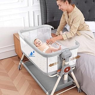 Baby Bassinet, Rocking Bassinet with Waterproof Sheets, 3 in 1 Baby Bassinets Bedside Sleeper 6 Height Adjustable Bedside Bassinet for Newborn(Grey)