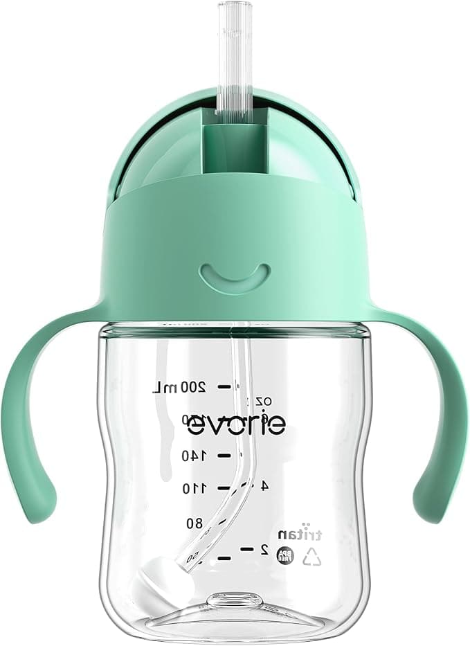 Evorie Tritan Weighted Straw Sippy Cup with Handles for Baby and Toddlers, Spill Proof Baby Water Bottle with Straw for 6 Months and up, 7 Oz, Infant Training Water Bottle (Mint)