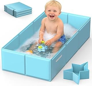 Collapsible Baby Bathtub, Foldable Infant Bath Tub with Non-Slip Base, Portable Travel Baby Bath for Newborns & Toddlers Indoor Outdoor Use, Blue