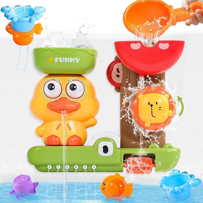 Bath Toys for Toddlers 1-3 Baby Sensory Toys 6-12 Months Educational Montessori Toddler Toys for 1 2 3 Year Old Boys Girls for Kids Bathtub Water Toy with Gears & Cups (Duck)