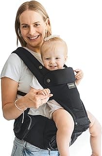 Momcozy Baby Carrier with Hip Seat, 2-in-1 Forward-Facing Hands-Free Infant Carrier for Active Babies, Detachable All-Season Toddler Carrier up to 44lbs, Fits Waist Sizes up to 45 Inches, Black Adjustable,Black