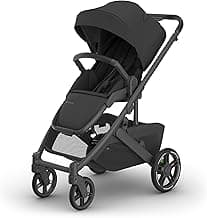 UPPAbaby Cruz V3 Stroller - from Birth + Car Seat Compatible - Full-Size, Reversible Seat - Infant Insert, Bug and Rain Shields Included - Jake (Charcoal/Carbon Frame/Black Leather)