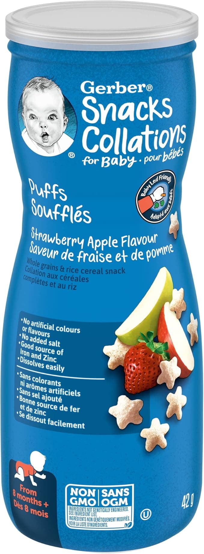 GERBER Puffs Strawberry Apple Baby Snacks, 6 Tubs, 252 g