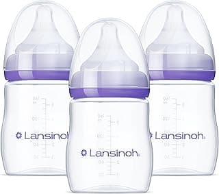 Lansinoh Anti-Colic Baby Bottles for Breastfeeding Babies, 160 ml (5 Ounces), 3 Pack, Includes Slow Flow Nipples (Size S) for Supported Feeding Transitions