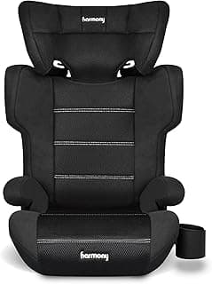 Harmony Dreamtime Elite High-Back Booster Seat – 2-in-1 Belt-Positioning Booster Car Seat with Cup Holder & Shoulder Belt Guide, for Children 18–50 kg (40–110 lbs.), 86–145 cm (34–57 in), Black
