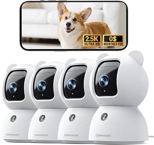 2.5K Indoor Camera 4pack, Free AI Person/Pet/Cry Detection, 4MP Baby/Dog/Cat/Pet Camera with Phone App, Pan Tilt WiFi Cameras for Home Security, Night Vision, Full Duplex Audio