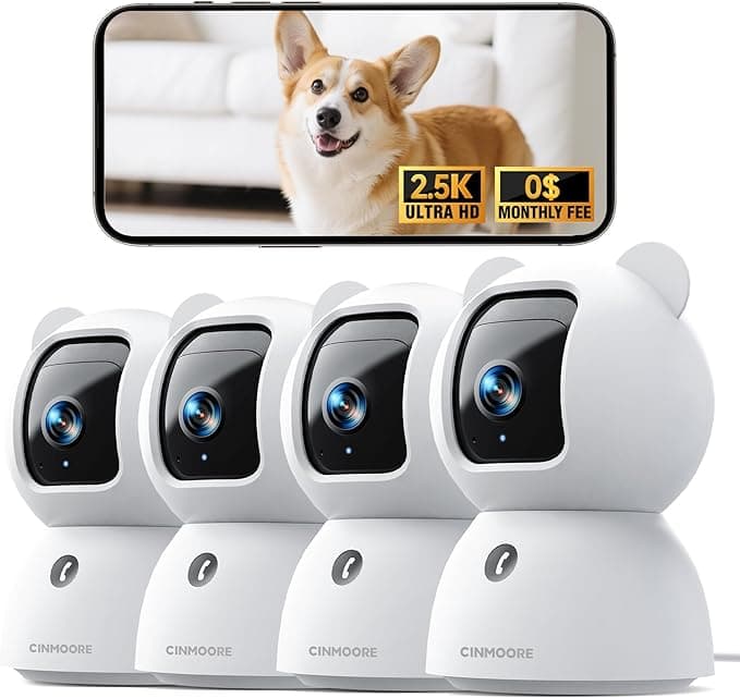 2.5K Indoor Camera 4pack, Non-Subscription AI Person/Pet/Cry Detection, 4MP Pet/Dog/Cat/Baby Camera w/Phone App, Pan Tilt WiFi Cameras for Home Security, Night Vision, Full Duplex Audio