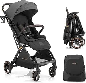 Gromast Gravity Folding Baby Stroller V2.0 - Portable Travel Toddler Stroller w/Adjustable Backrest, Canopy & Cup Holder, Lightweight and UV Protected, One-Hand Automatic Folding - Dark Gray
