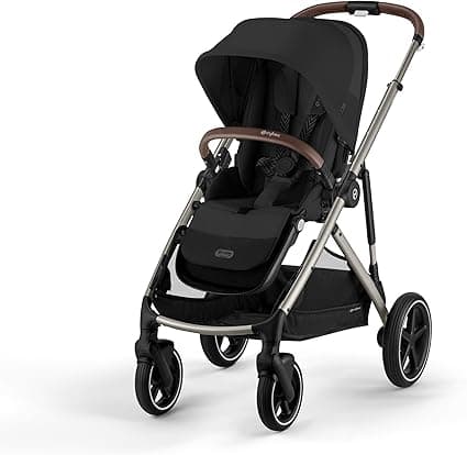 Cybex Gazelle S 2 Stroller – Modular Double Stroller for Infant and Toddler, Includes Detachable Shopping Basket, Over 20+ Configurations, Folds Flat for Easy Storage - Moon Black/Taupe Frame