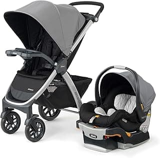Chicco Bravo 3-in-1 Trio Travel System, Bravo Quick-Fold Stroller with KeyFit 30 Infant Car Seat and Base, Car Seat and Stroller Combo, Camden/Black & Grey