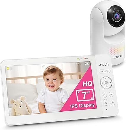 VTech Advanced HQ Max 7" Digital Video Baby Monitor with Pan-Tilt-Zoom, Night Light, Long Range, 2-WayTalk, Display, and Lullabies, No WiFi, White