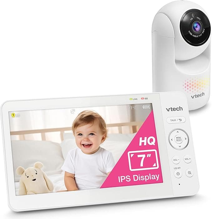 VTech Advanced HQ Max 7" Digital Video Baby Monitor with Pan-Tilt-Zoom, Night Light, Long Range, 2-WayTalk, Display, and Lullabies, No WiFi, White
