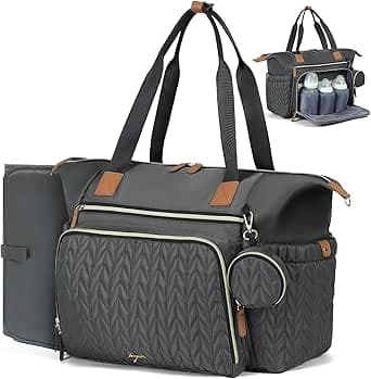 Lekeinchi Baby Diaper Bag, Multifunctional Travel Diaper Bag Tote with Changing Pad and Pacifier Case for Mom