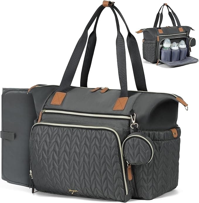 Lekeinchi Baby Diaper Bag, Multifunctional Travel Diaper Bag Tote with Changing Pad and Pacifier Case for Mom