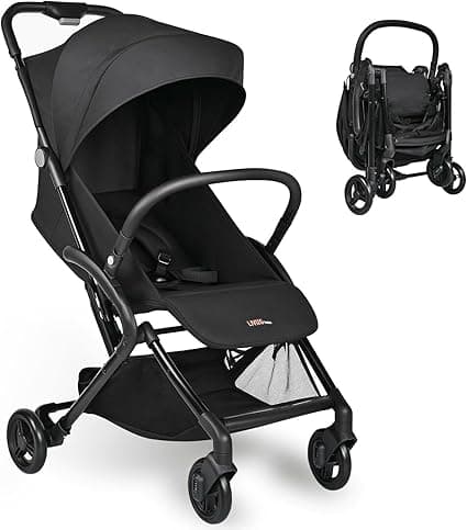 LIVINGbasics Lightweight Baby Stroller, Compact Portable Folding Stroller with Adjustable Backrest&Footrest for Travel, Black