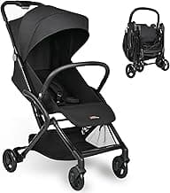 LIVINGbasics Lightweight Baby Stroller, Compact Portable Folding Stroller with Adjustable Backrest&Footrest for Travel, Black