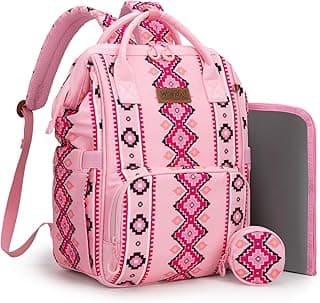 Wrangler Southwest Pattern Diaper Backpack Baby Bag Casual Daypack Travel Backpack Western Multi-Function Bags