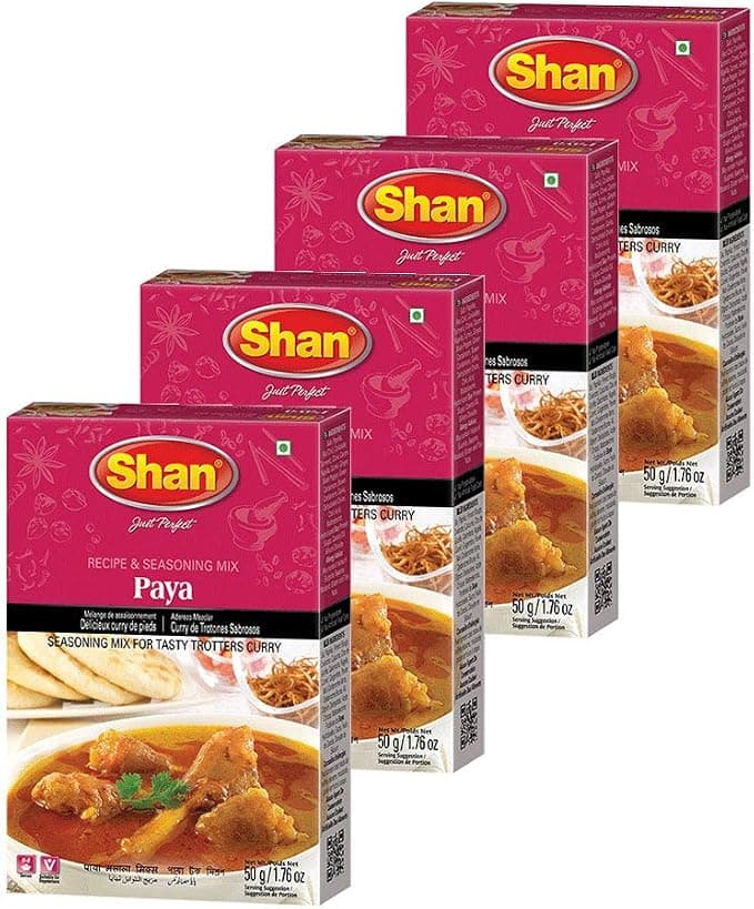 Shan Paya Recipe and Seasoning Mix 1.76 oz (50g) - Traditional Spicy Powder for Tasty Trotters Curry - Suitable for Vegetarians - Airtight Bag in a Box (Pack of 4)