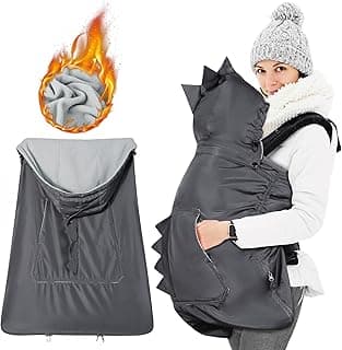 Orzbow Baby Winter Carrier Cover with Detachable Hood, Waterproof & Windproof, with Big Pockets, Universal Fit for Baby Carriers and Waist Stool | with Storage Bag, Dark Grey Dinosaur