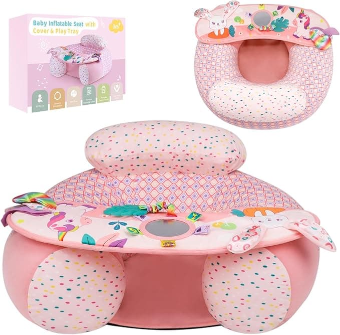 Baby Chair Sit Me Up Floor Seat with Detachable Activity Sensory Tray, Inflatable Seat with Cover for Babies 3-36 Months, Portable Baby Seats for Sitting up, Unicorn
