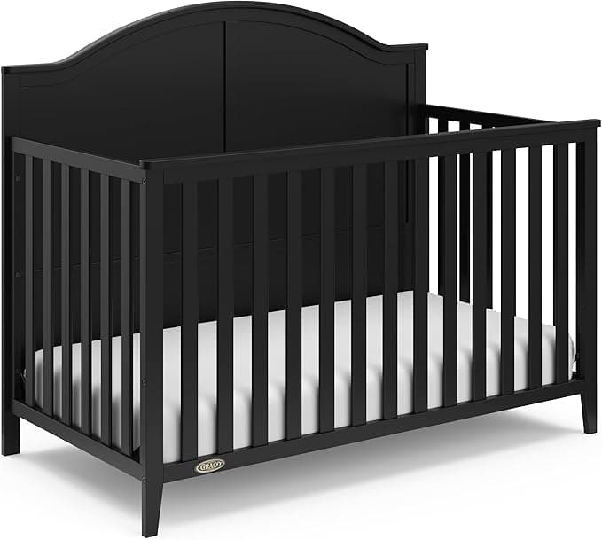Graco Wilfred 5-in-1 Convertible Crib (Black) – GREENGUARD Gold Certified, Converts to Toddler Bed and Full-Size Bed, Fits Standard Full-Size Crib Mattress, Adjustable Mattress Support Base
