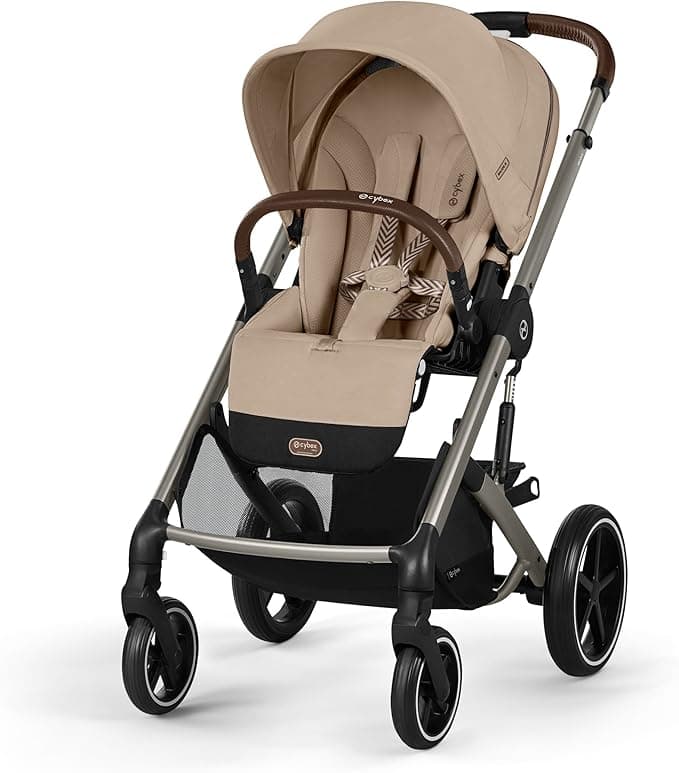 Cybex Balios S Lux Stroller, Travel System Ready, Ergonomic Near Lie-Flat Recline, Reversible Seat, One-Pull Harness, All-Terrain Suspension, One-Hand Fold, XXL Basket + UPF 50+ Canopy, Almond Beige/Taupe Frame