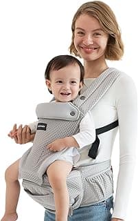 Momcozy Baby Carrier with Hip Seat,Ergonomic Support for Newborn to Toddler (0-36 Months), Hands-Free for Travel, Shopping & Daily Use,Lightweight & Adjustable,Grey