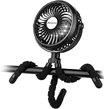 AMACOOL Battery Operated Stroller Fan Flexible Tripod Clip On Fan with 3 Speeds and Rotatable Handheld Personal Fans for Car Seat Crib Bike Treadmill